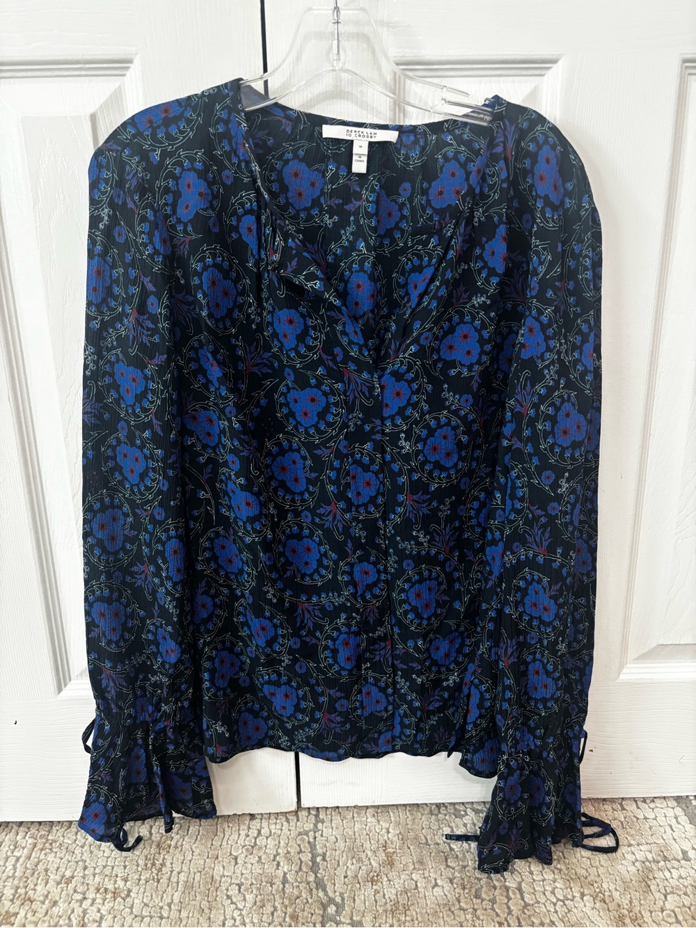 Derek Lam Black & Blue Floral Long-Sleeve Blouse